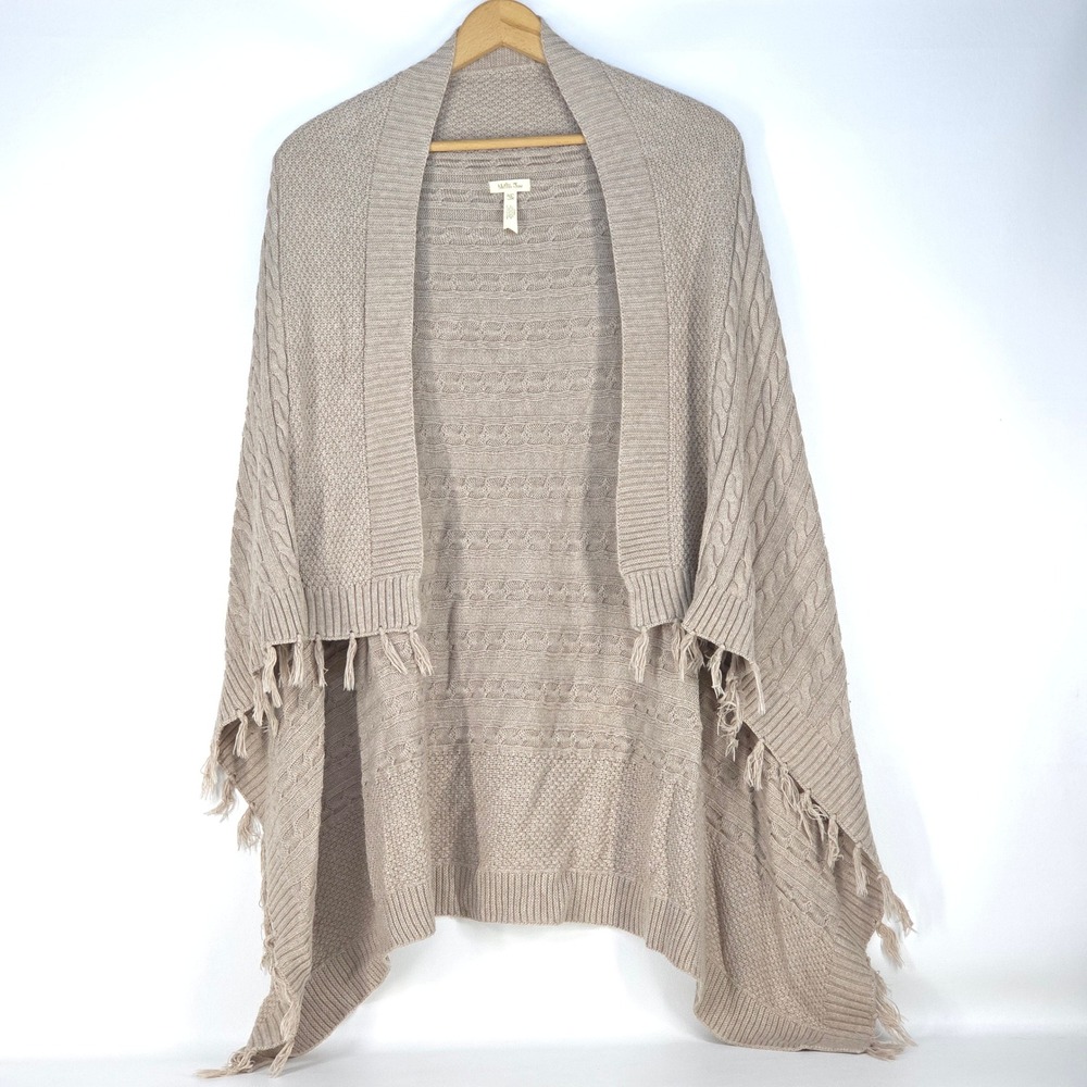 Matilda Jane Fringe Cable Knit Wrap Womens Medium Cardigan Shawl Peasant Cottage